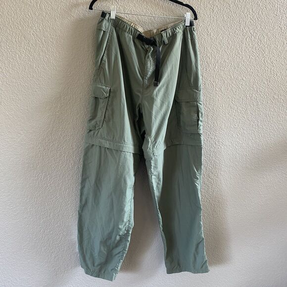 Rei Cargo Pants Mens Large 32L Green Hiking Convertible Zip Off Nylon Belted - Picture 1 of 14